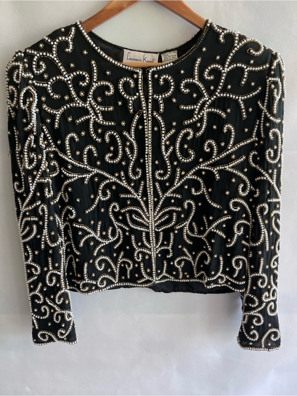 Vintage Lawrence Kazar Silk Pearl Beaded Top Black Jacket